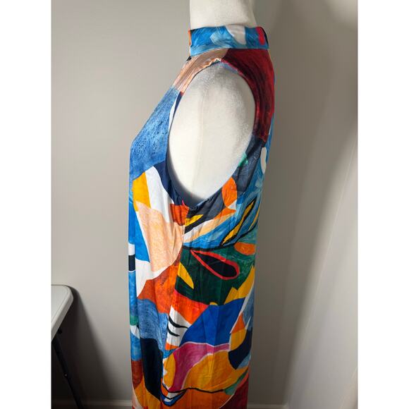 Nicole Miller Watercolor Abstract Satin Maxi Dress Size S - Picture 3 of 7